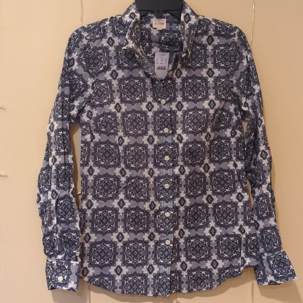 NWT J. Crew Factory Gray Printed Button Down Shirt, Size S